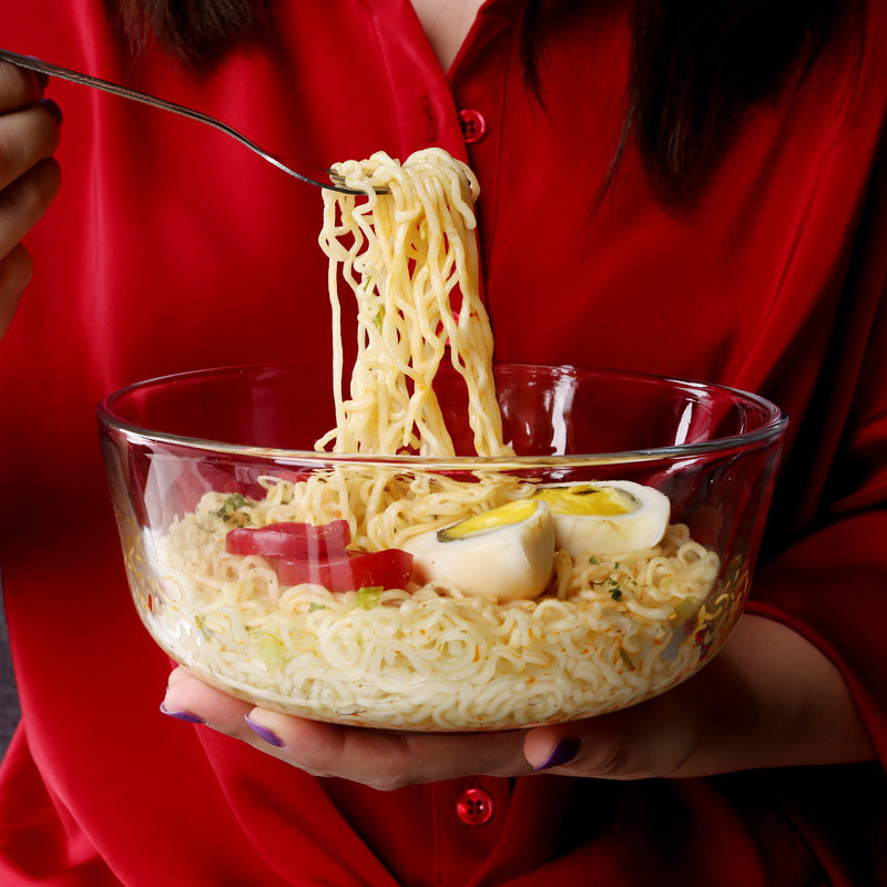 Home Glass Bowl Instant Noodle Bowl Single Noodle Bowl Home Salad Plate Ins Cute Fruit Salad Bowl Soup Bowl Cutlery