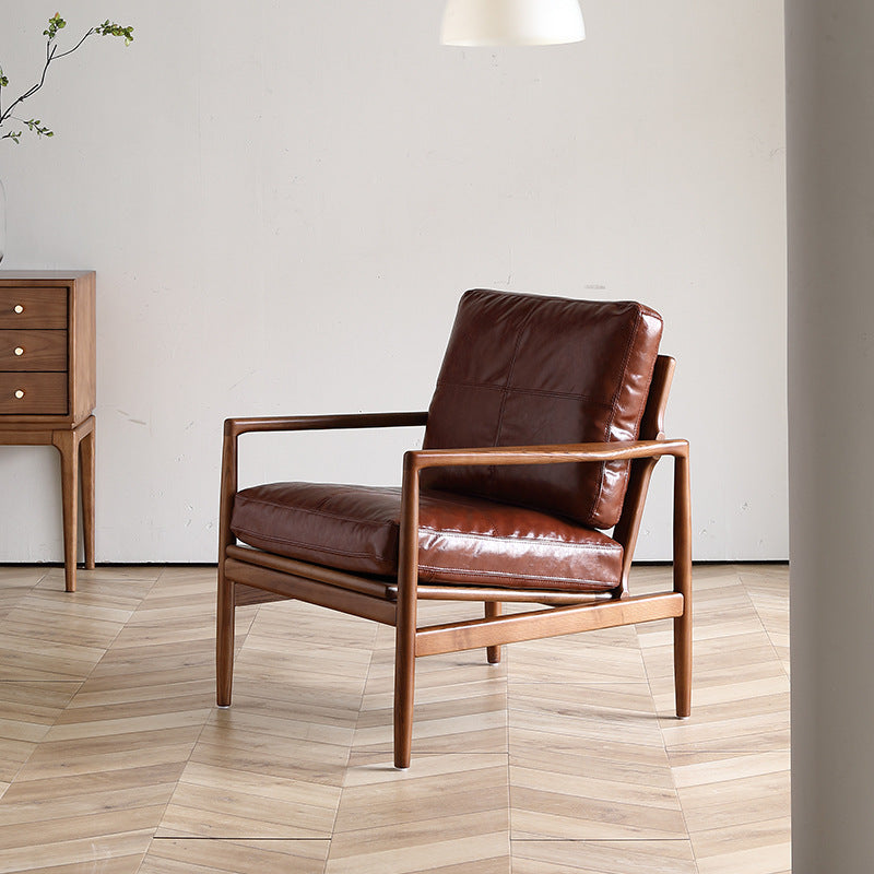 Solid wood leather sofa