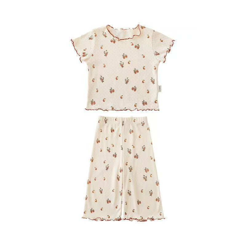 Girls' pajamas 2025 new summer floral princess style little girl loungewear set thin baby girl summer dress