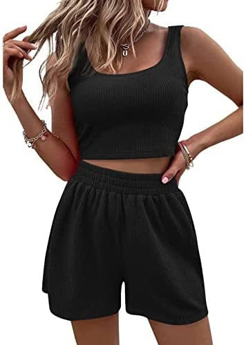 European and American Amazon 2023 Summer Girly Fresh Sweet Beauty Knitted Sleeveless Fashion Casual Solid Color Suit