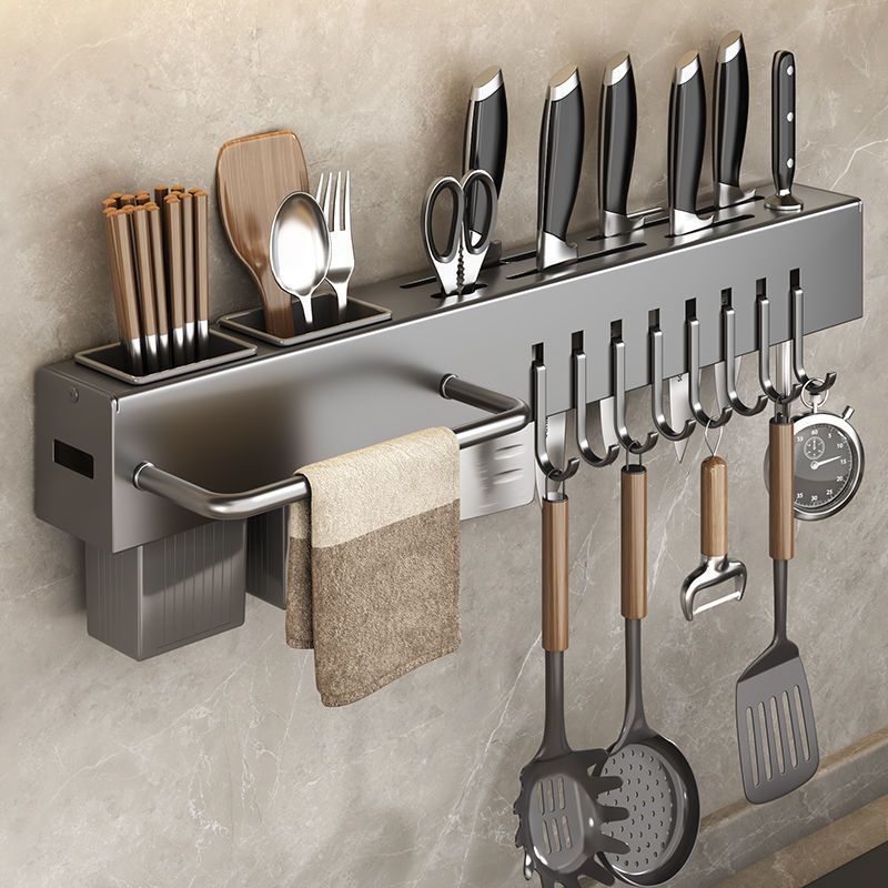 Thickened knife holder, non-perforated kitchen shelf, kitchen supplies, multi-functional wall-mounted chopsticks, tube, dish knife storage