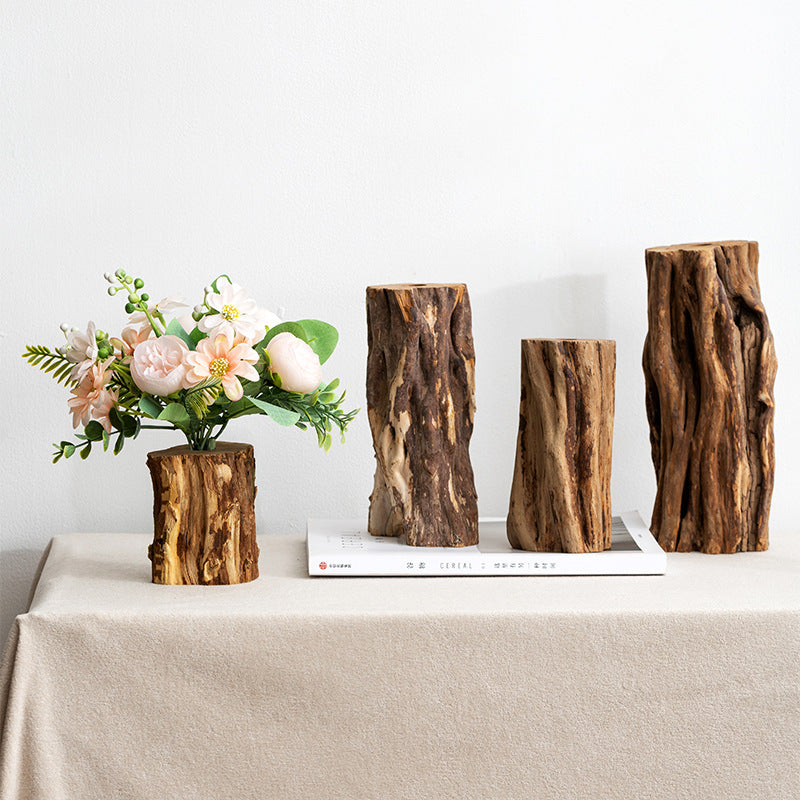 Chinese retro natural solid wood dried flower vase ornaments tea room dining table inserts simulated flower vase countertop decorations