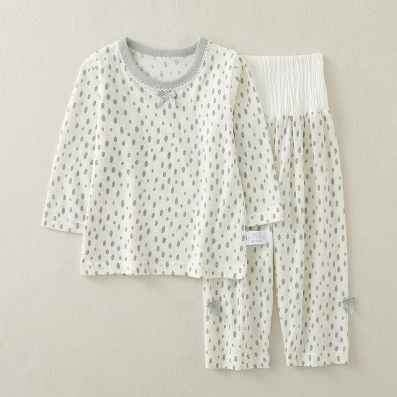 Baby long sleeve suit, cotton summer thin girl air conditioning suit, two-piece high waist belly protection baby loungewear pajamas