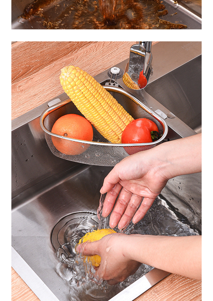 Drain basket stainless steel kitchen supplies household sink hanging non-perforated storage shelf multi-functional drip basket