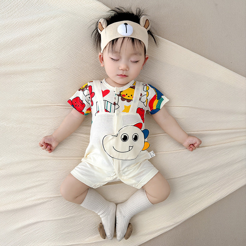 Baby short-sleeved onesies, newborns, summer cotton, thin full moon, male and female baby clothes, summer clothes, hayi, pajamas
