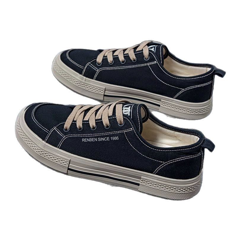 Canvas shoes men's 2025 new spring men's shoes versatile casual black and brown sports thick-soled thin single shoes on behalf of X