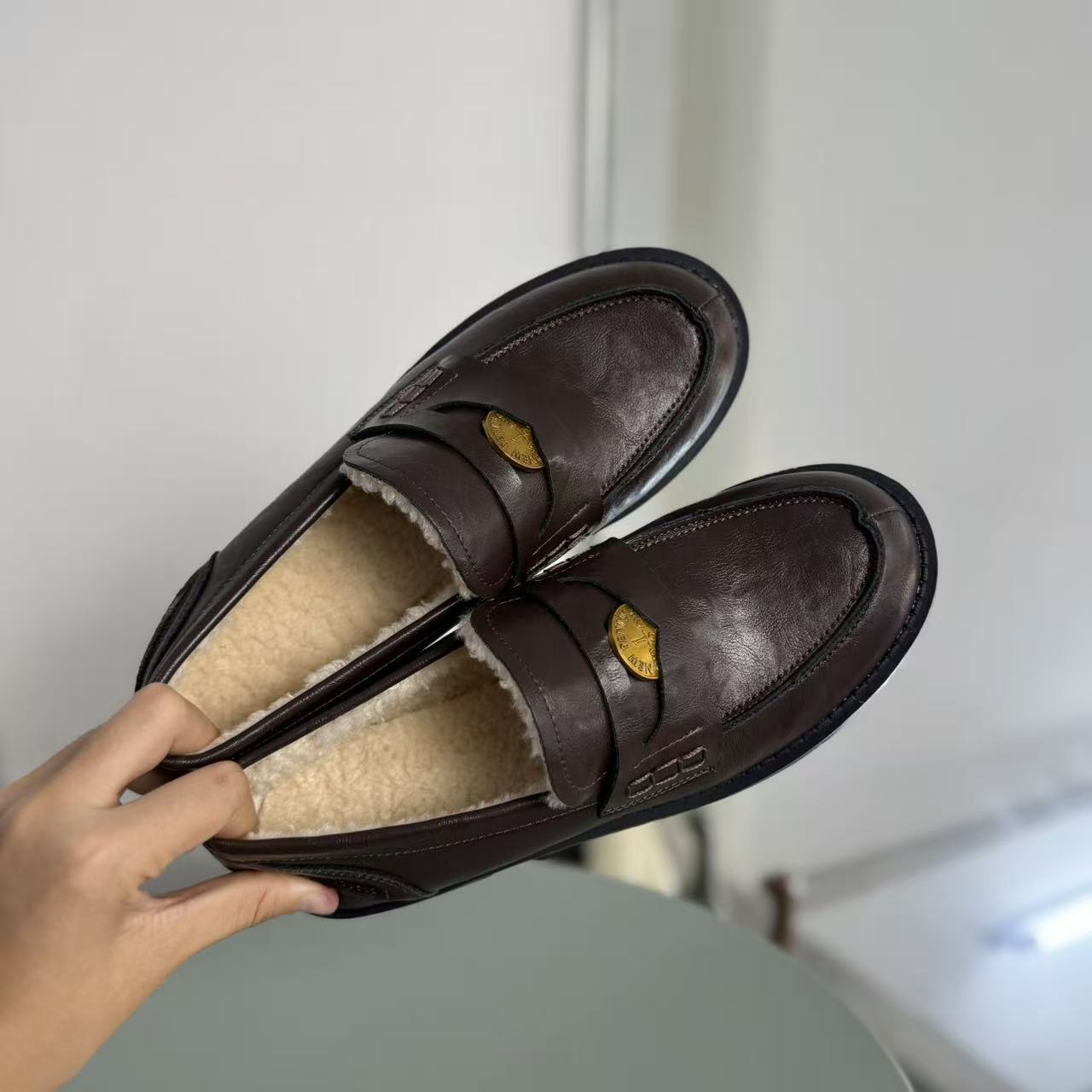 Horse leather version ~ leather gold coin loafers women's British style versatile retro foot small low heel JK small leather shoes single shoes