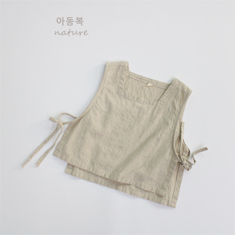 Autumn children's vest men's treasure sleeveless vest Korean version solid color linen loose casual girls' top A drop shipping