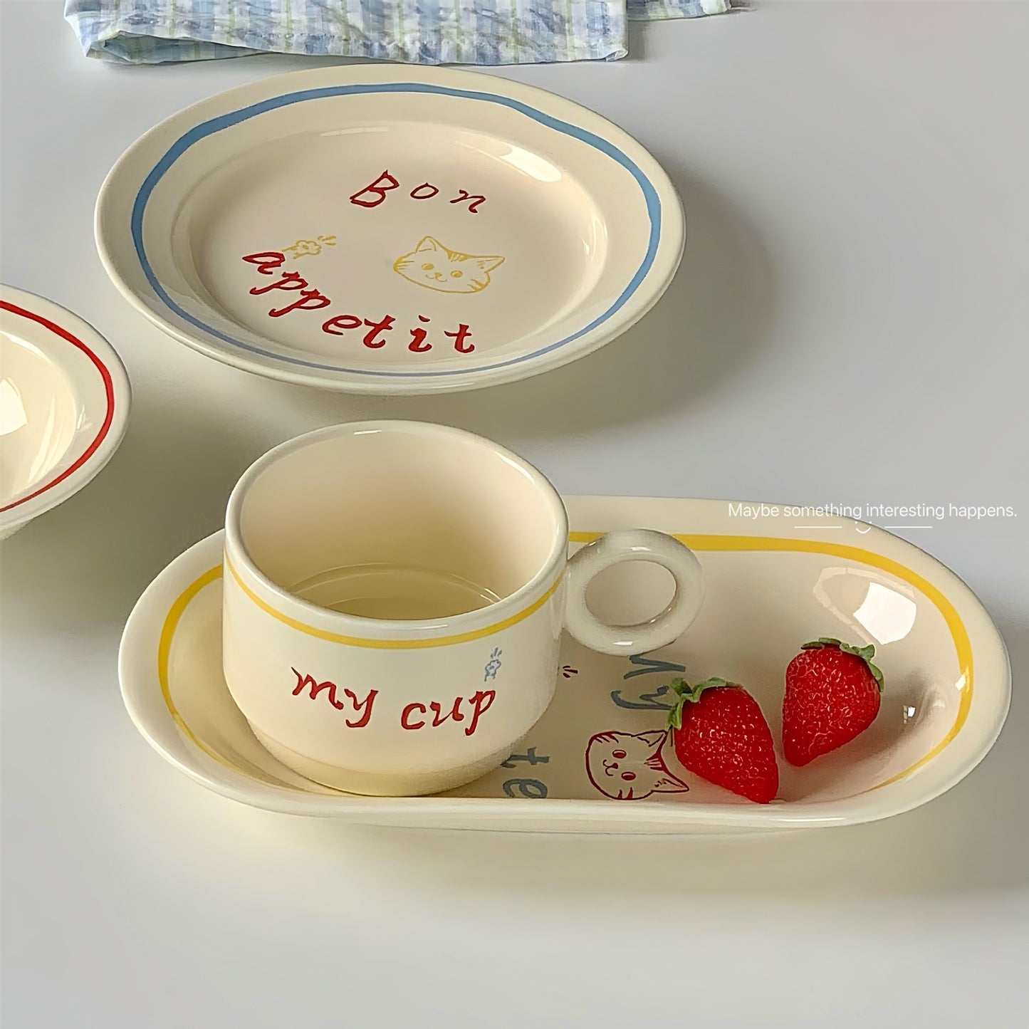 Blogger's same cream-colored ceramic plate ins, high-value Xiaohongshu Internet celebrity dinner plate, creative dessert cake plate