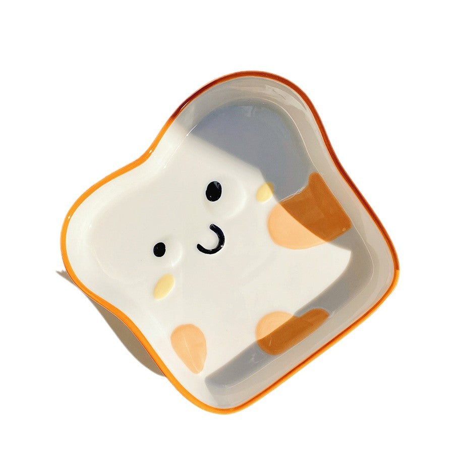 Cute bread, ceramic tableware, home bowl, dessert cookie, bread, high value round plate, rice bowl, spoon, plate
