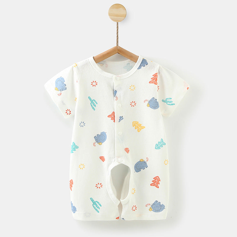 Baby open-file onesie, summer thin baby cotton short-sleeved Ha clothes, crawling clothes, pajamas, newborn clothes, summer clothes