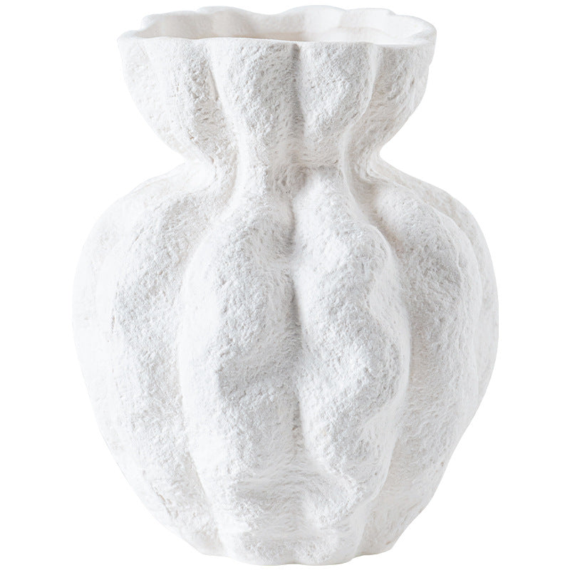 French white ceramic vase high-end wabi-sabi style living room table ornament ins air dried flower vase decoration