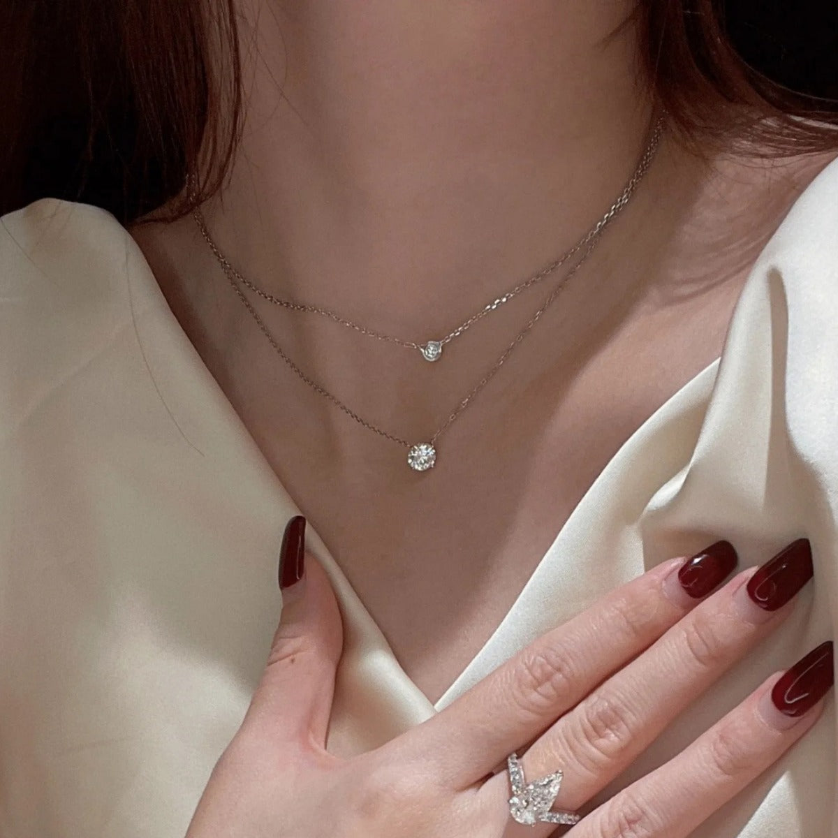 New hot-selling S925 sterling silver four-claw single diamond 5A zircon boogie diamond necklace women's wild clavicle chain one piece dropshipping
