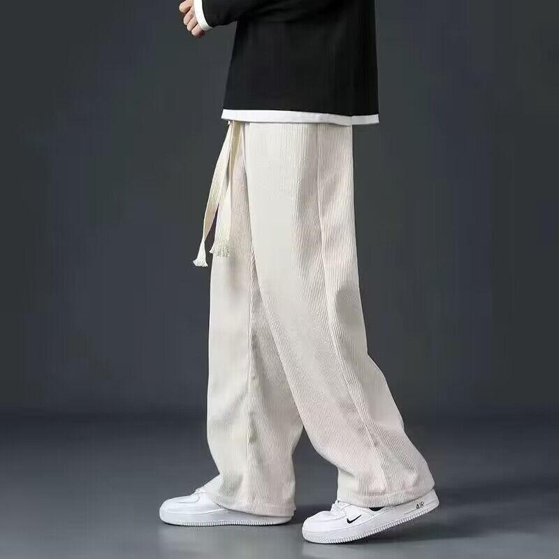 Autumn and winter corduroy pants, men's loose straight slacks, Korean trendy sports wide-legged and versatile trousers