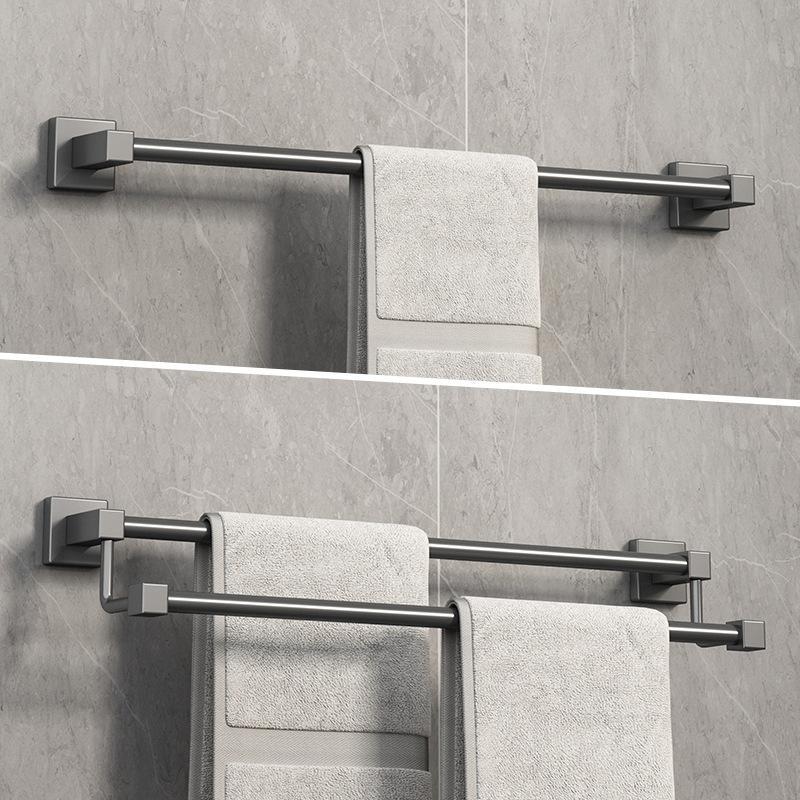 Gun gray stainless steel towel rack towel pole non-perforated single pole toilet double rod bath towel rack bathroom shelf hotel