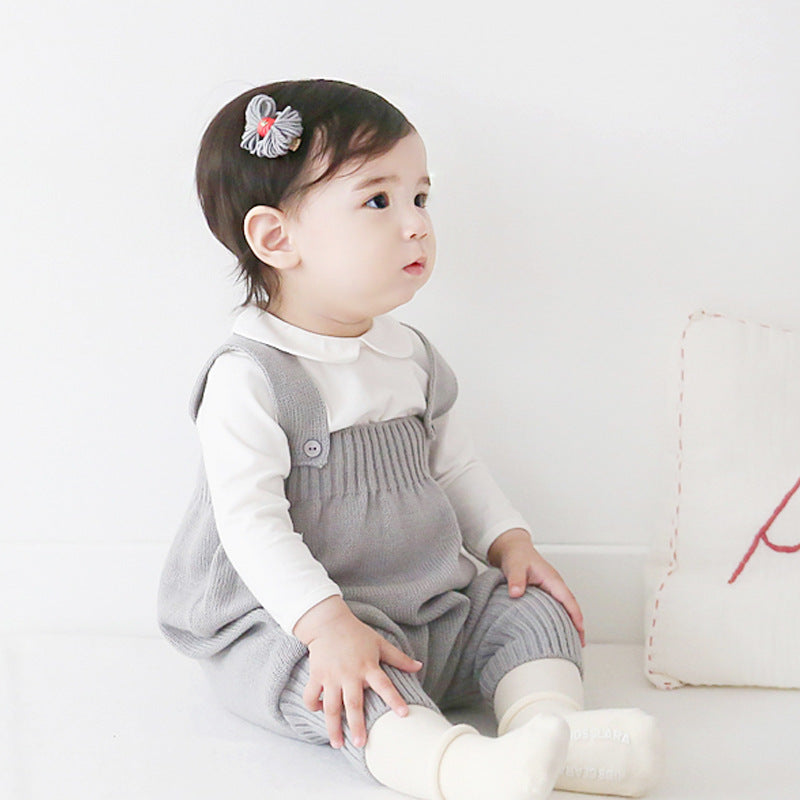 Baby knitted bib baby collar base shirt two-piece spring and autumn baby sweater ruffle collar shirt set