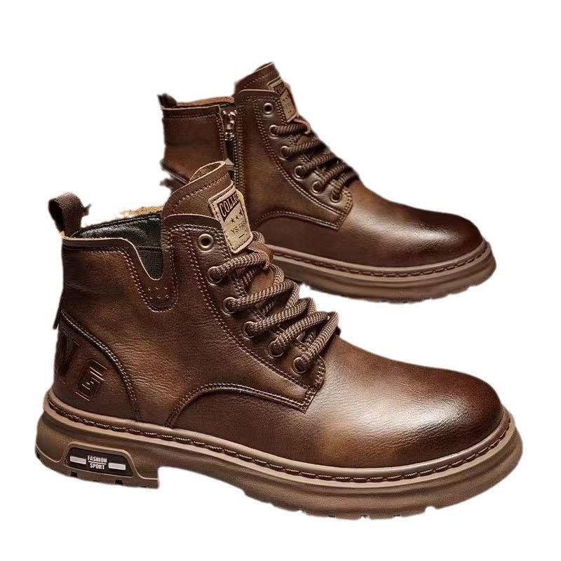 Martin Men's Boots, Cargo Boots, Spring High-top, Breathable Casual Shoes, Leather Shoes, British Fashion, Versatile Retro Men's Boots