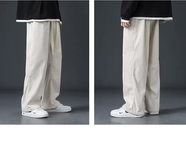 Autumn and winter corduroy pants, men's loose straight slacks, Korean trendy sports wide-legged and versatile trousers