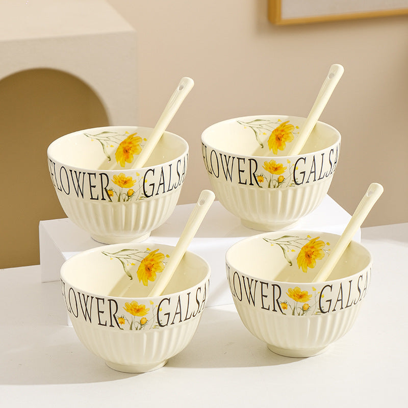Ceramic tableware, household rice bowls, cream wind dessert bowls, round soup bowls, high temperature resistance, thickening, anti-scalding, wholesale gifts