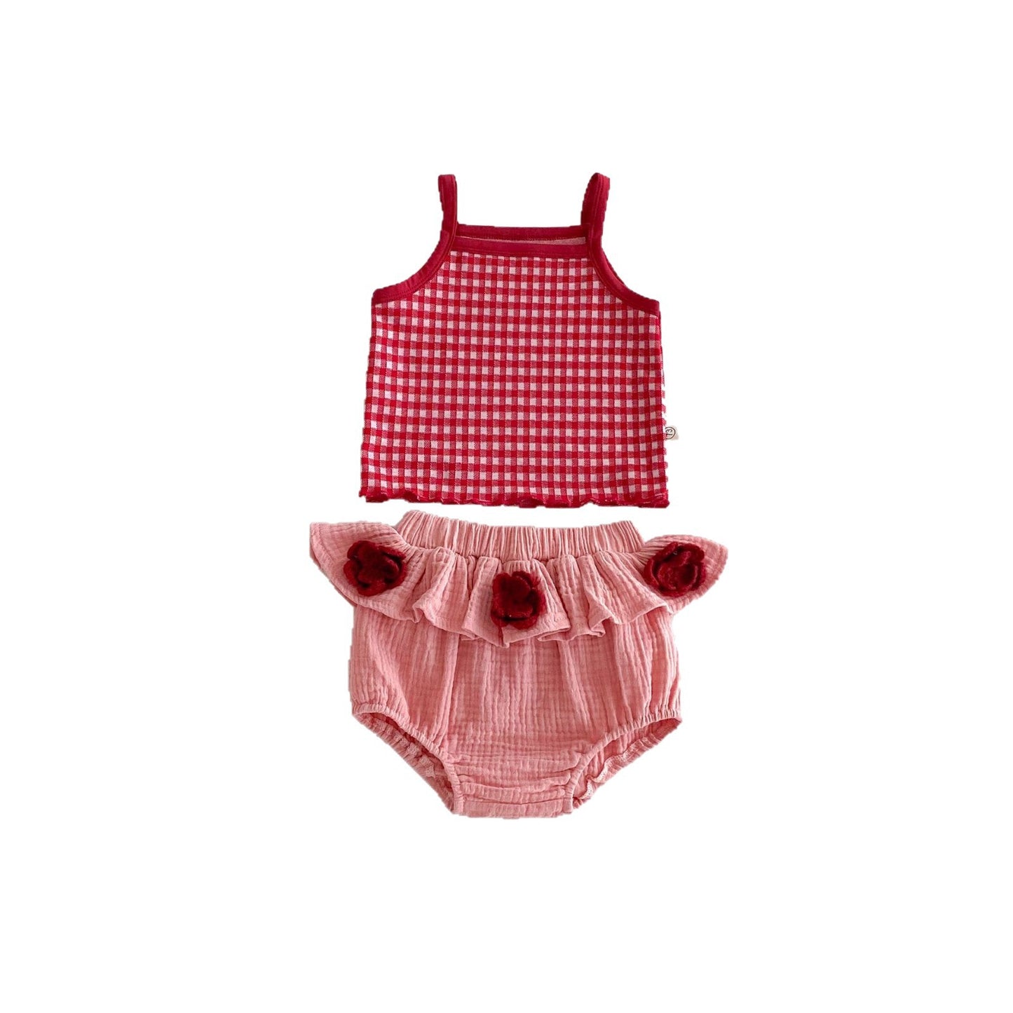 25 baby new girl cute summer super cute sleeveless suspender plaid flower fart skirt baby playful suit