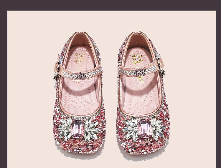 Girls' Elsa Princess Shoes Spring 2026 New Children's Soft Sole Shoes Little Girl Performance Sequin Crystal Shoes