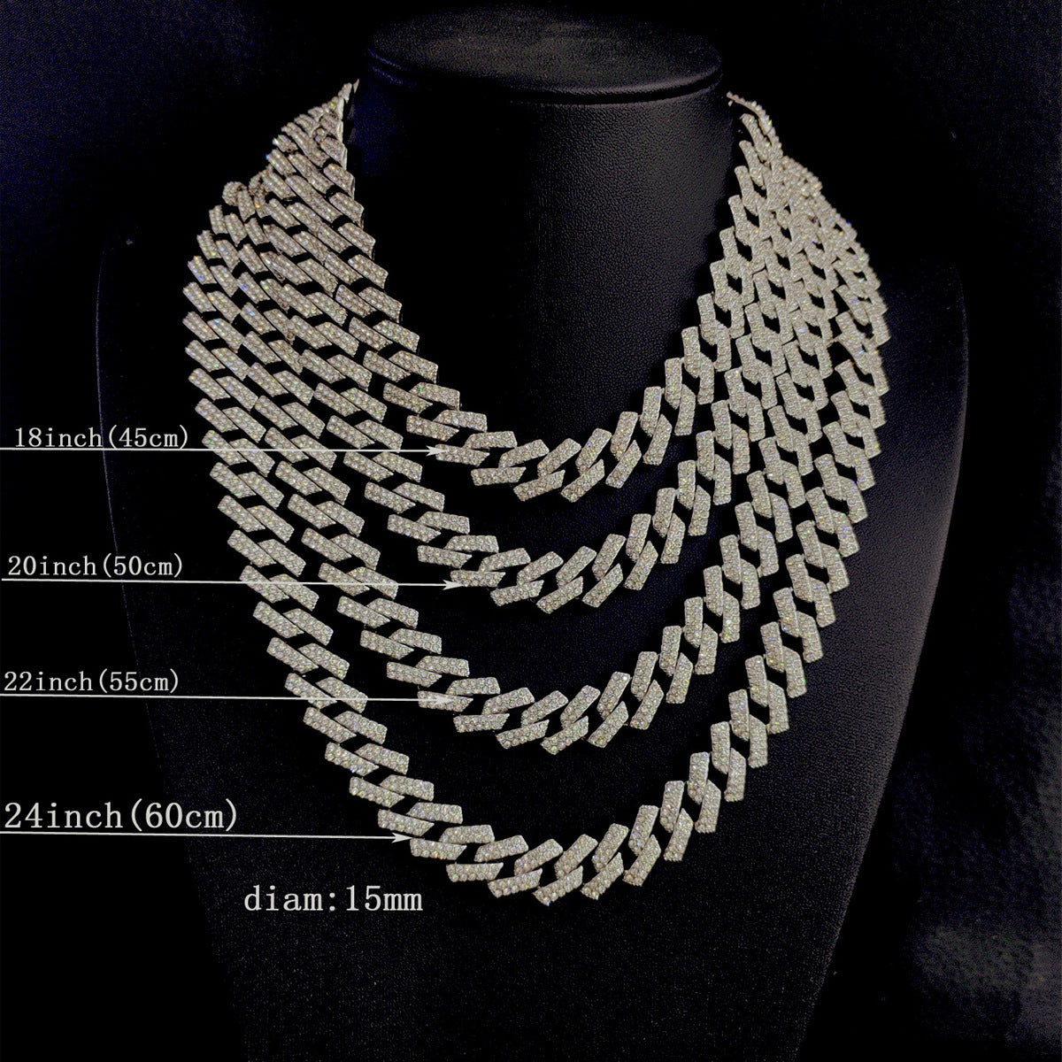 European and American alloy long double row full of diamonds Cuban chain men's hip hop line jewelry necklace wholesale bracelet women