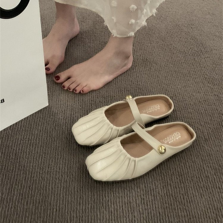 Flat toe half slippers women's wear Mary Jane single shoes 2025 new spring and summer versatile lazy mule sandals