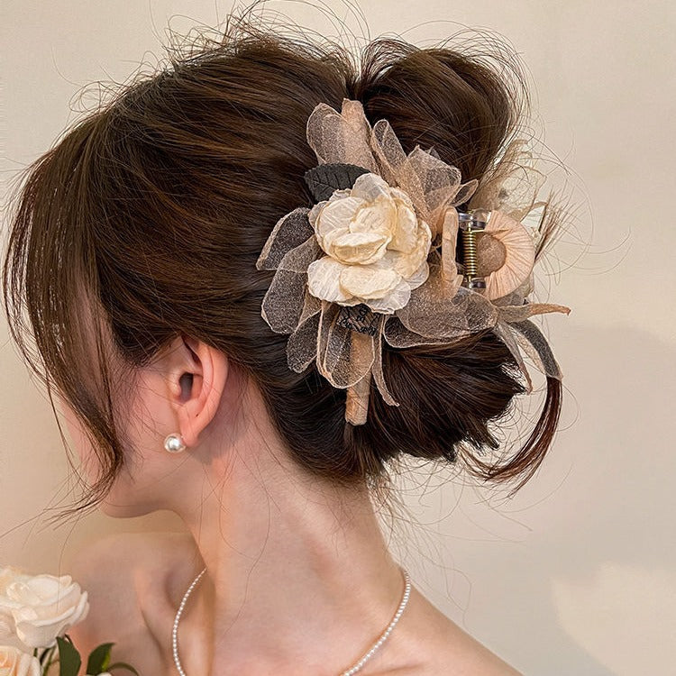 Super fairy camellia grab clip women's summer forest series fairy beauty shark clip French pan hairpin back of the head clip headwear