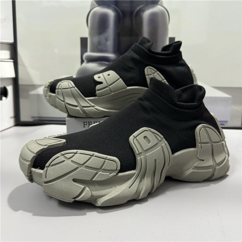 Men's Shoes Summer Breathable Thin Mesh Fly Knit Socks Shoes 2024 New Thick-soled One-Foot Shoes Men's Dad Shoes