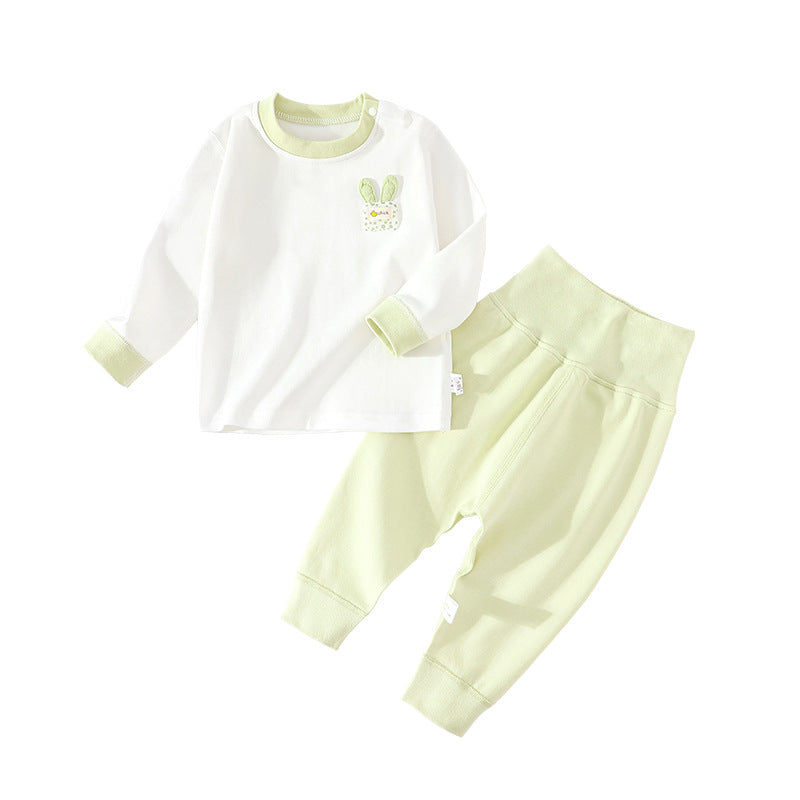 Baby autumn coat set, cotton high-waisted belly protection, autumn pants, male and female baby long-sleeved split winter pajamas, cotton children