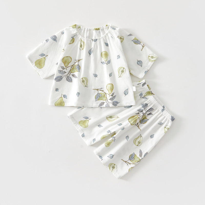 Korean vintage floral pajamas baby print casual two-piece summer new gauze set baby loungewear