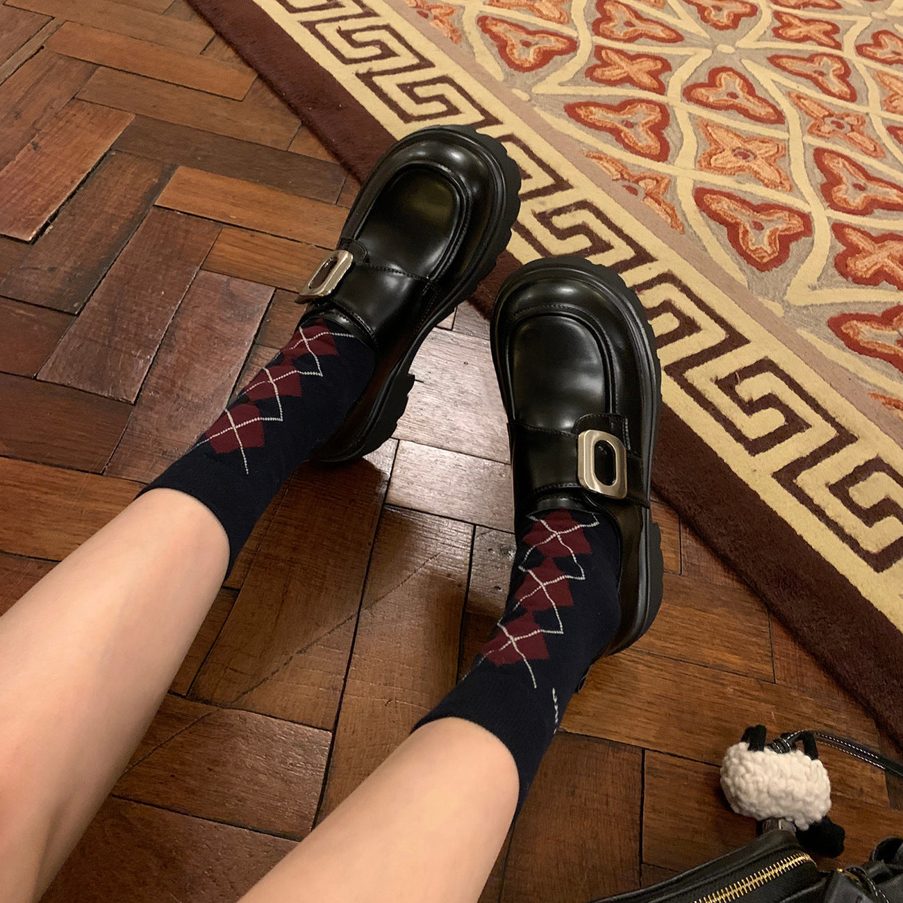 Sheepskin version ~ leather thick-soled flatform college style slip-on loafers women's British style retro small leather shoes single shoes