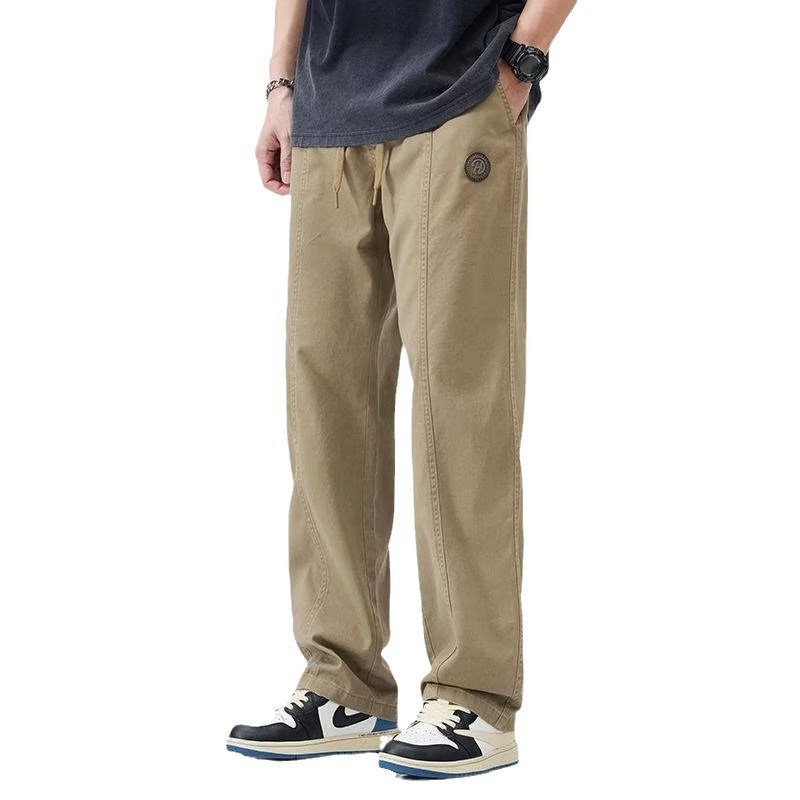 Trendy thin American retro slacks, men's spring and summer, versatile, loose plus-size trousers, men's straight-leg cargo pants