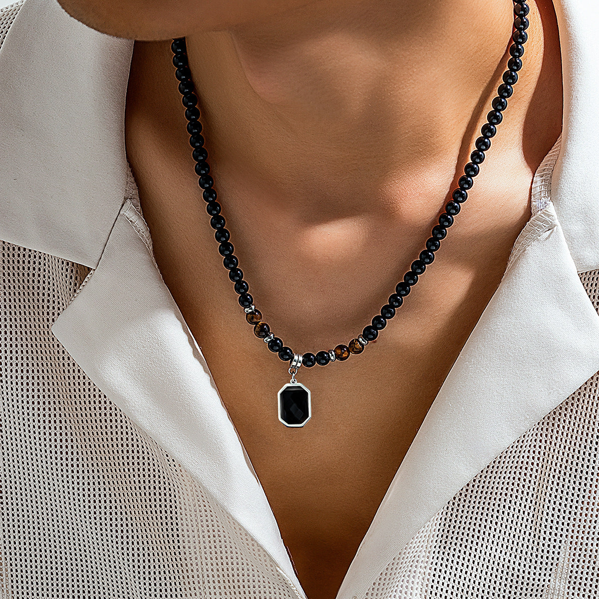 European and American cross-border tiger stone beaded necklace men's hip-hop niche sense of luxury, simple personality, men's clavicle chain accessories