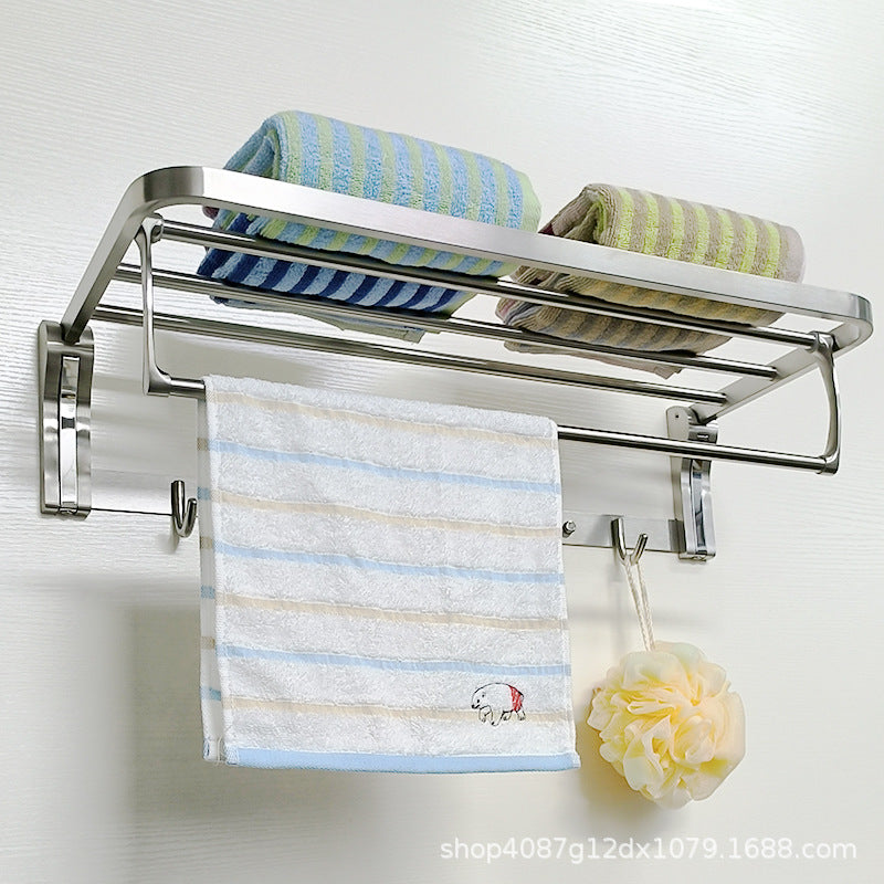 Bathroom stainless steel towel rack folding bath towel rack 304 stainless steel perforated bathroom bathroom storage shelf