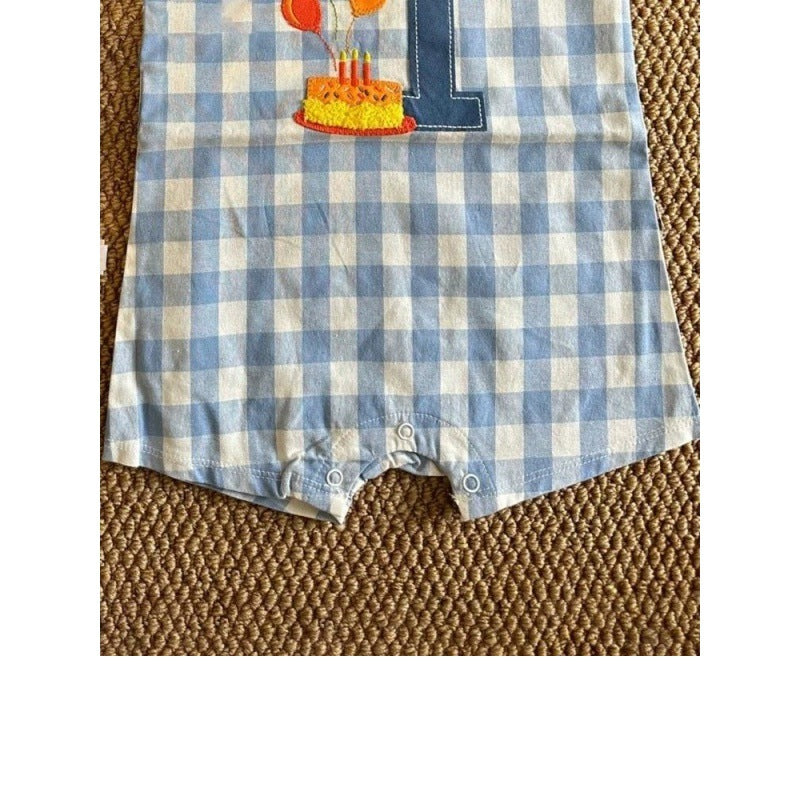 Baby summer clothes, summer clothes, super foreign casual, baby plaid climbing clothes, summer thin baby onesies