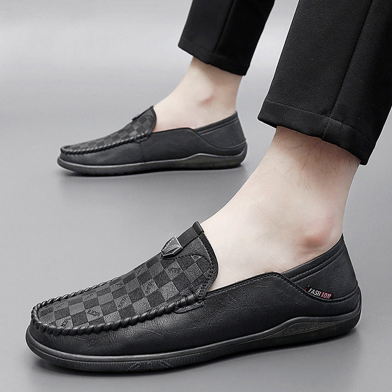 Summer new driving men's beanie shoes pure hand-stitched soft soles men's leather shoes embossed men's shoes driving shoes