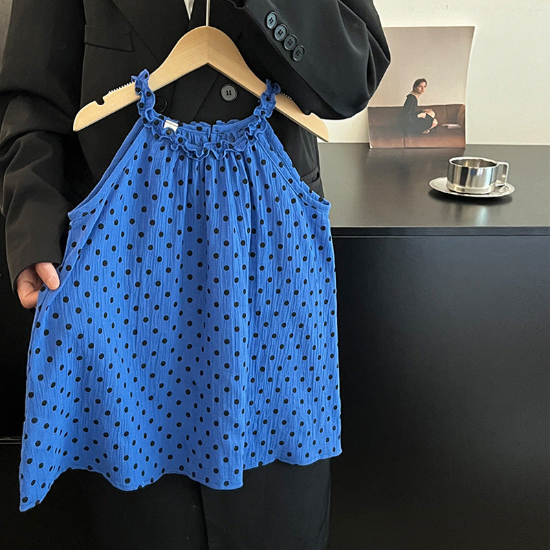 Korean version of girls' summer sundress 2025 new little girl fashionable foreign style suspender breathable skirt polka dot dress