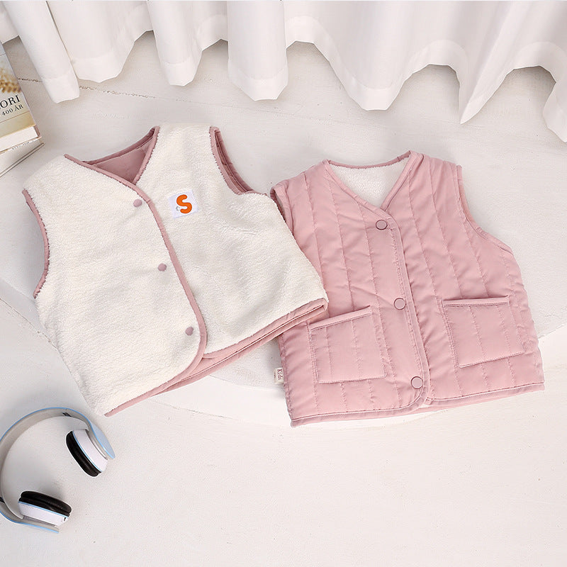 Cross-border children's clothing 2025 new children's cotton vests boys' and girls' clothes baby vests are thickened with fleece in autumn and winter