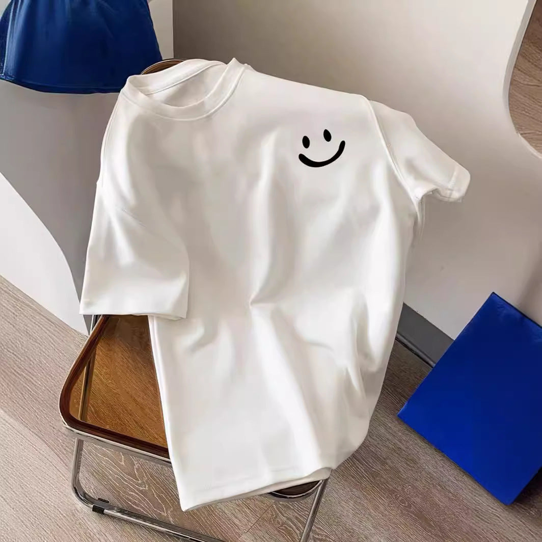 Hong Kong style summer cool ice silk round neck trend men's t-shirt tops versatile, casual simple tops, couple wear
