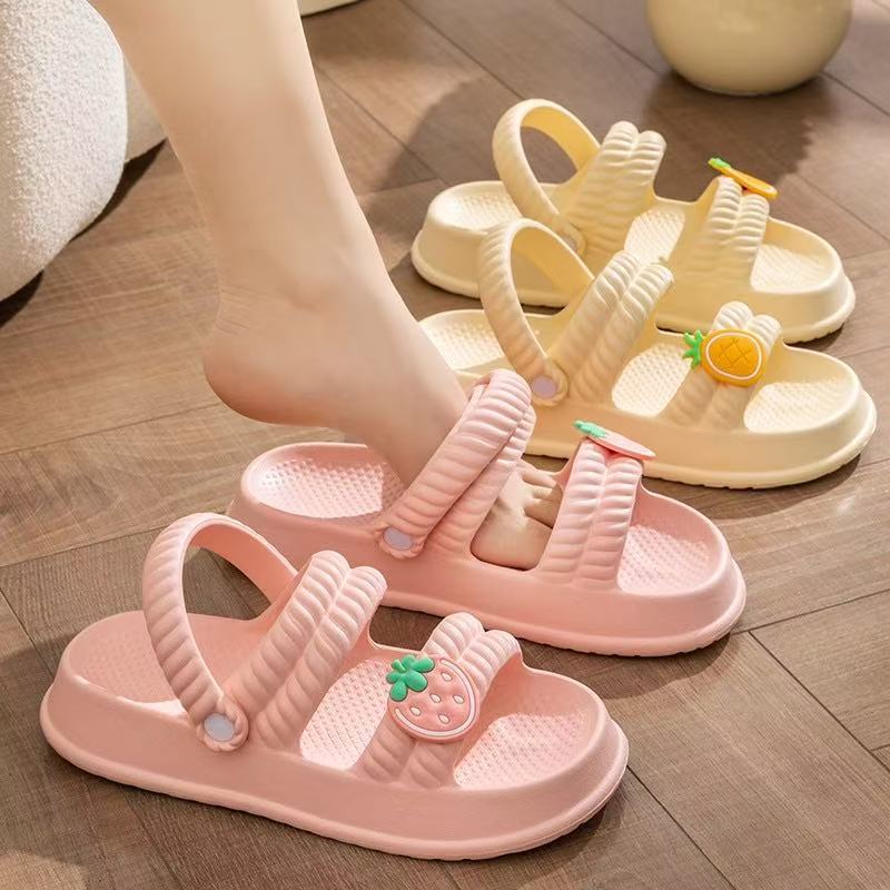 Stepping on shit feeling sandals and slippers women summer outdoor wear cute non-slip thick-soled two-wear sandals soft-soled girls outdoor beach shoes