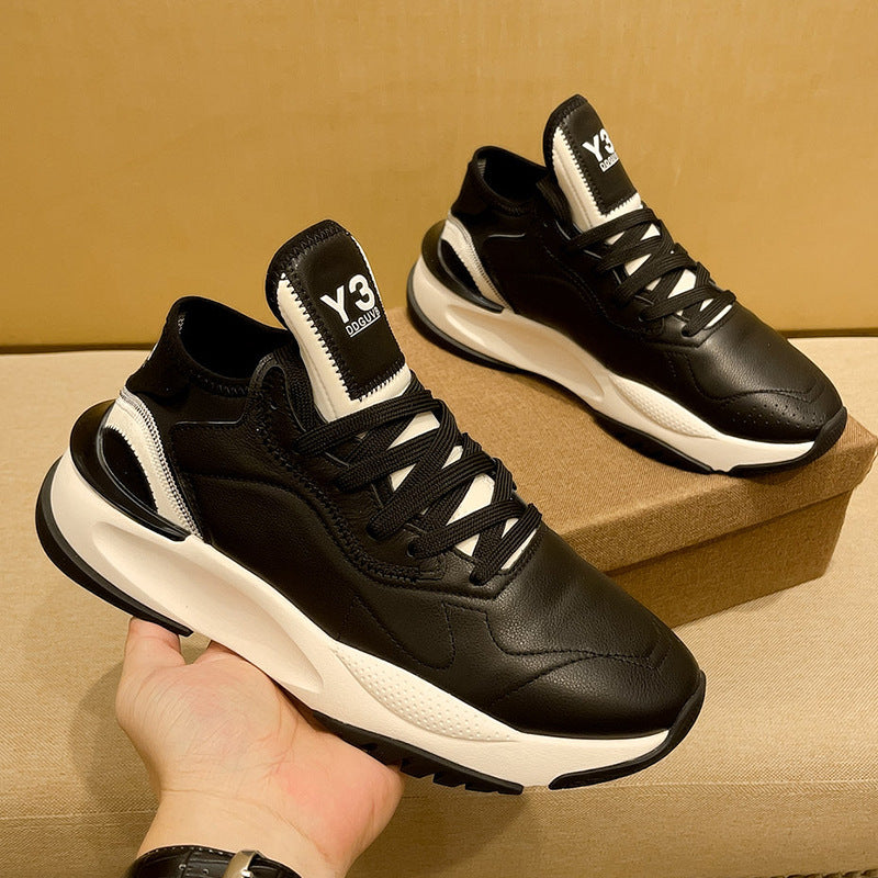 The new trendy brand Y3 Black Samurai Thick-soled Daddy Shoes Men's Tide Versatile Summer Breathable Leather Sneakers Men's Shoes