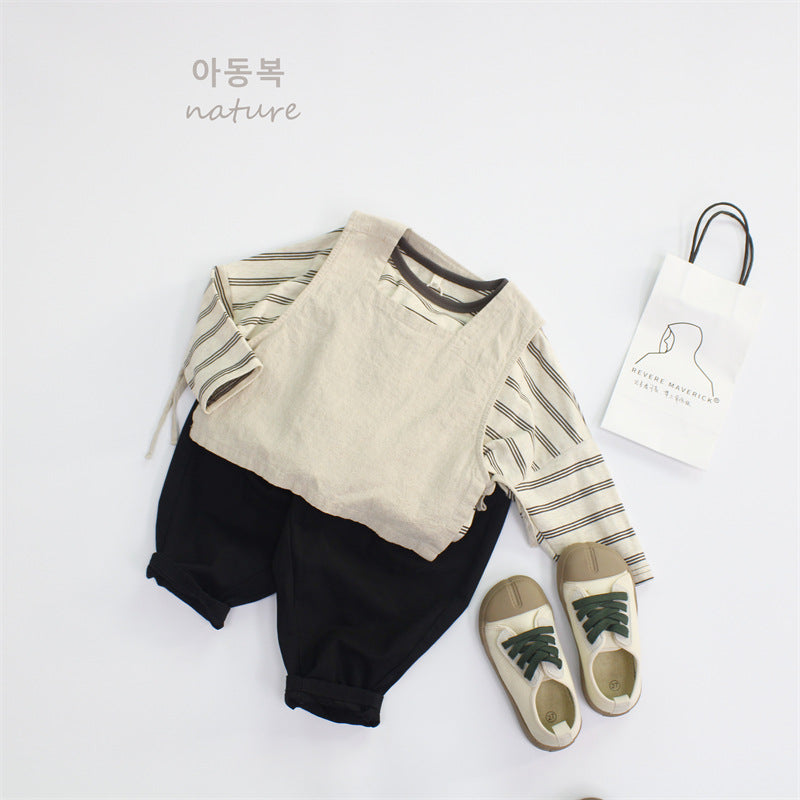 Autumn children's vest men's treasure sleeveless vest Korean version solid color linen loose casual girls' top A drop shipping