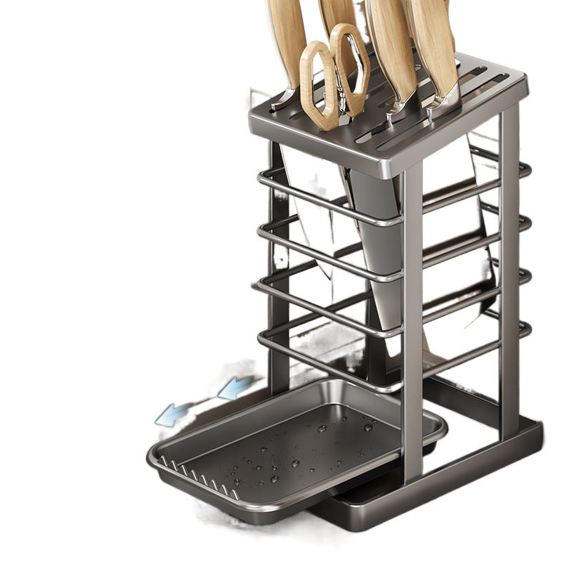 304 stainless steel kitchen knife holder kitchen knife holder storage rack household draining countertop kitchen knife holder retraction thickening