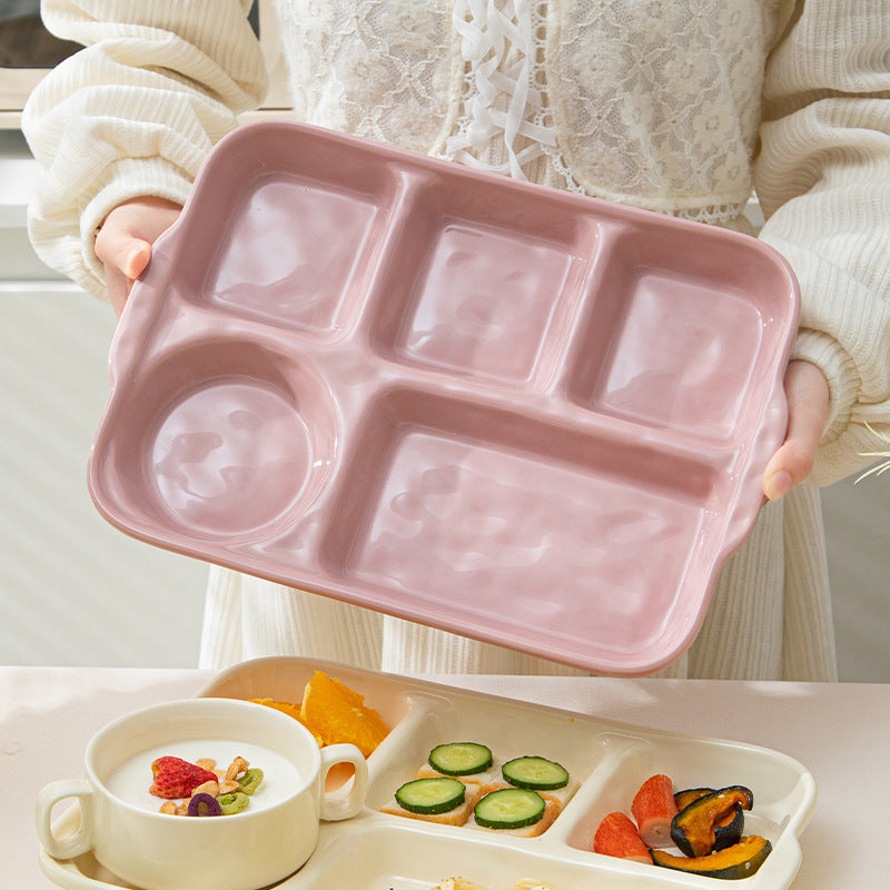High-value simple cream-style breakfast plate creative light luxury fat reduction color glaze ceramic ceramic tableware compartment dinner plate