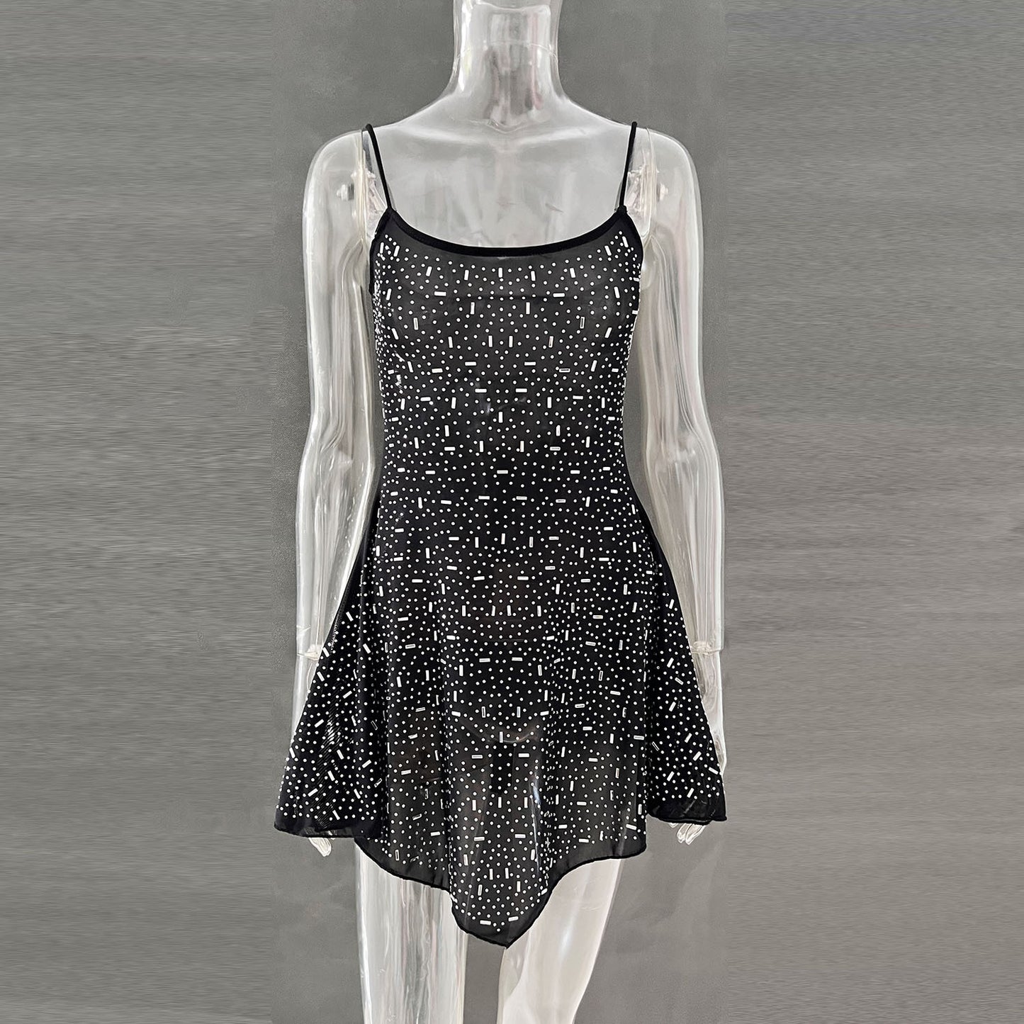 2025 cross-border hot women's clothing Amazon AliExpress independent station party hot diamond semi-sheer slip short dress