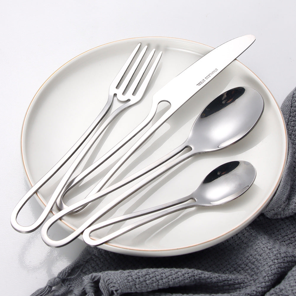 Cross-border stainless steel cutlery set Cutlery set with hollow handle knife, fork and spoon four-piece set Creative steak knife and fork Western cutlery