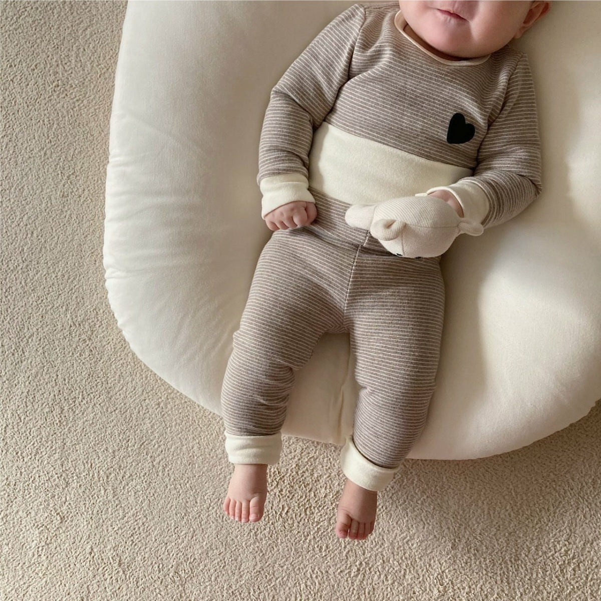 Newborn clothes A baby striped triangle crawling suit + high-waisted belly pants + headband three-piece baby suit