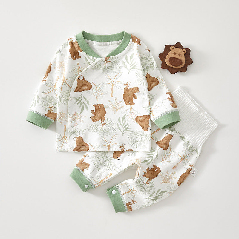 Baby set spring and autumn high-waisted cotton class A male and female baby split long sleeve pants newborn underwear set