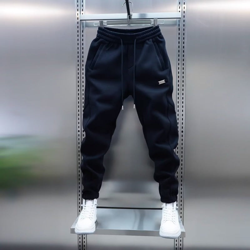 2025 spring men's solid color sports sweatpants trend new leggings stretch versatile small leg pants black in stock